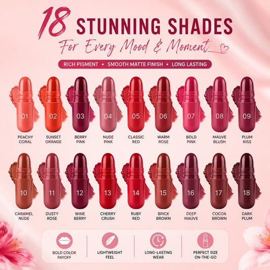 Mini Capsule Lipstick Pack 18pcs - Long Lasting, Moisturizing & Premium Quality